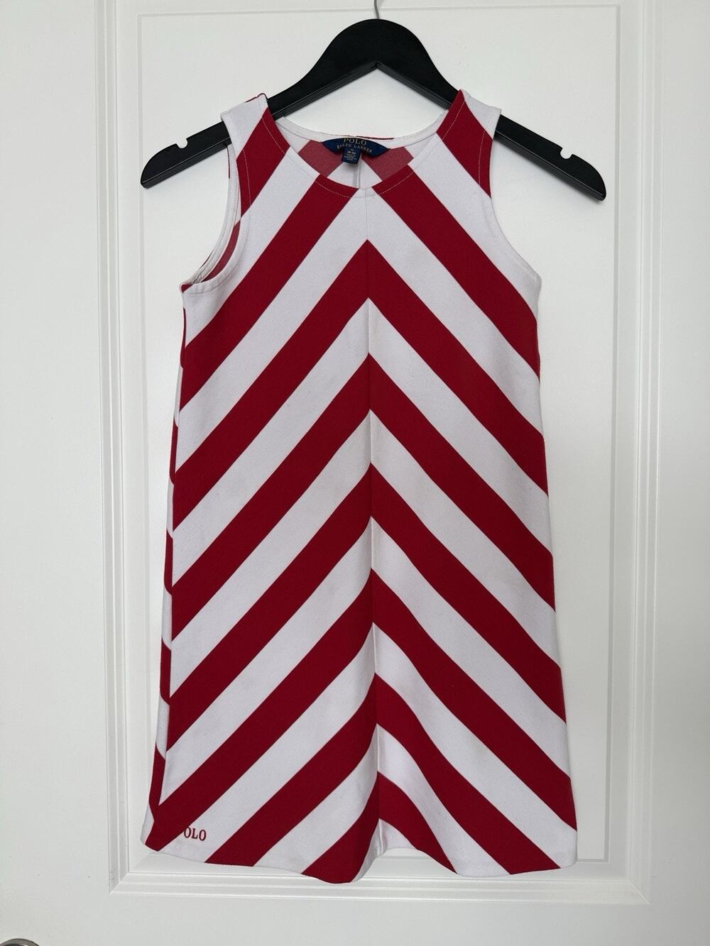 Polo Ralph Lauren Girls Romper M 8-10 Red White Chevron Sleeveless One Piece